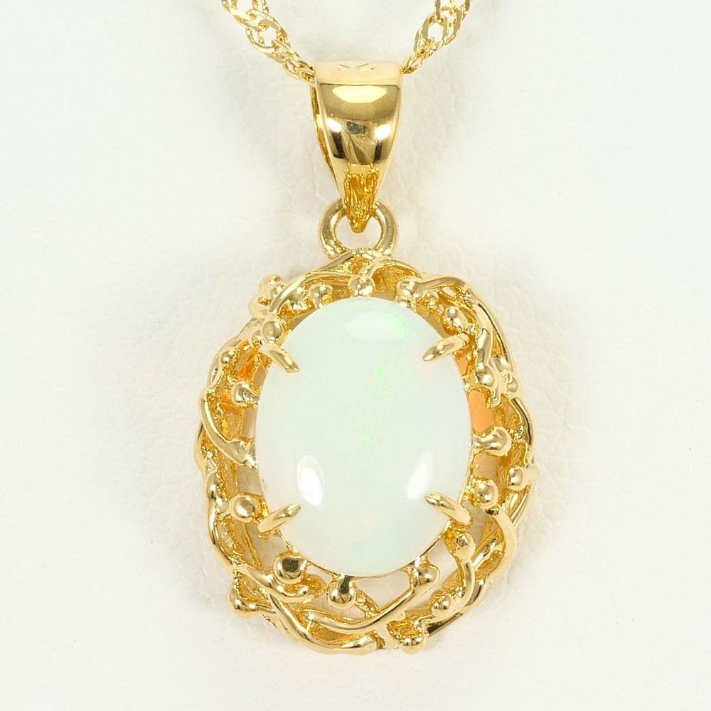 18K (18-karat) Yellow Gold Necklace with Opal, Total Weight 2.4g, 40cm, Jewelry
